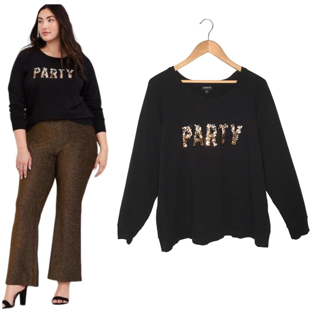 Torrid Party Gold Sequin Leopard Sweatshirt Long Sleeve Round Neck Black 2